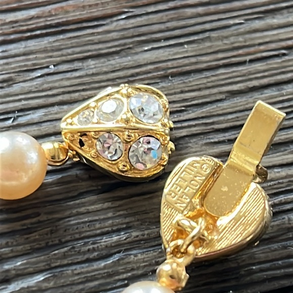 Vintage Nolan Miller Faux Pearl Rhinestone Gold tone Necklace - Picture 8 of 11